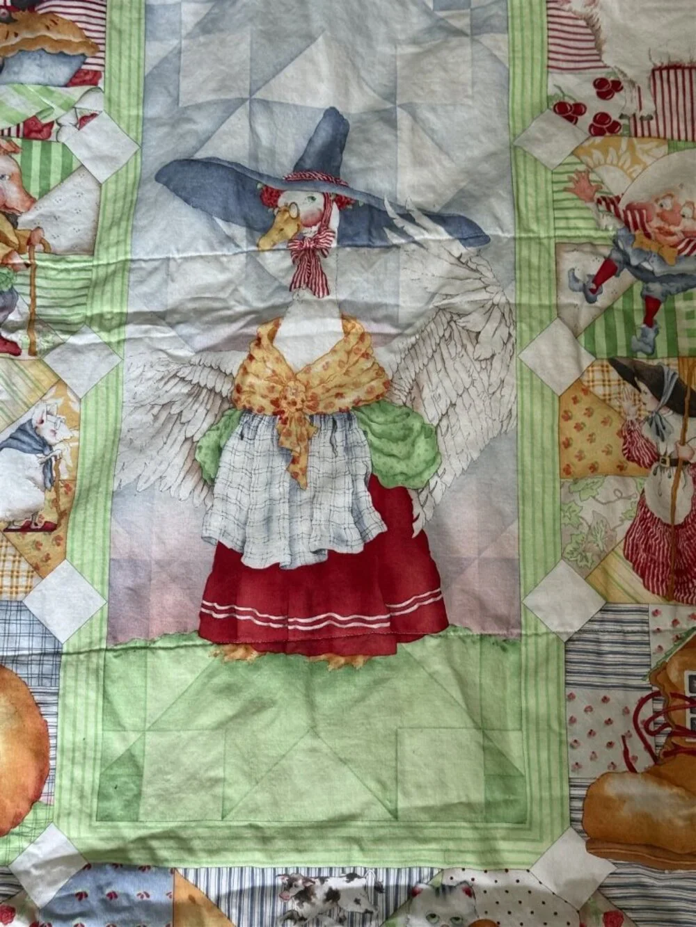 Vintage Baby Quilt Blanket Mother Goose Reversible Bunnies 33 x 52